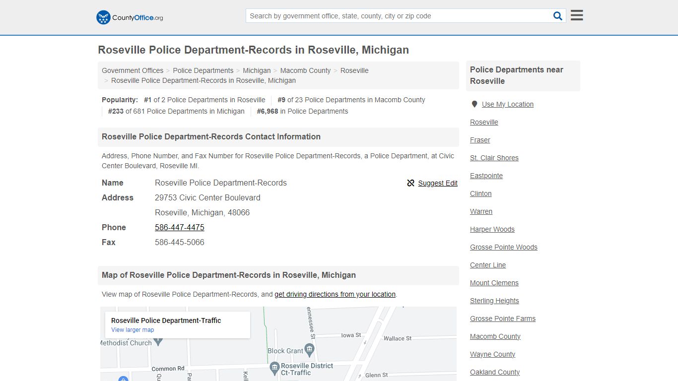 Roseville Police Department-Records - Roseville, MI (Address, Phone ...